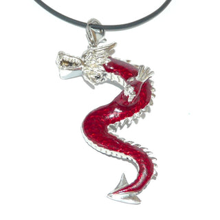 besonderes Einzelstück, Vintage-Anhänger, sehr großer plastischer Drache aus massiv 925 Silber, mit funkelnden schwarzen Kristallen + rotem Lack, Karabiner, im Stil von Thomas Sabo, um die Jahrhundertwende -	Vintage-Schmuck nur im Onlineshop von danilogold!