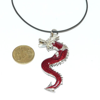 besonderes Einzelstück, Vintage-Anhänger, sehr großer plastischer Drache aus massiv 925 Silber, mit funkelnden schwarzen Kristallen + rotem Lack, Karabiner, im Stil von Thomas Sabo, um die Jahrhundertwende -	Vintage-Schmuck nur im Onlineshop von danilogold!