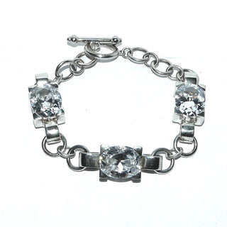 Einzelstück, Zirkonia-Glieder-Armband aus massiv 925 Silber, 3 ovale, funkelnd facettierte Zirkonia zwischen beweglichen Ösenverbindungen, sicher gehalten in 4-Krapper-Chatons, 19 cm lang, Knebelverschluß -	Einzelstücke nur erhältlich bei www.danilogold-shop.de