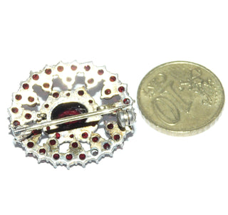 Einzelstück, Vintage-Granat-Brosche, antik aus 900 Silber zart vergoldet, Granate in schöner Farbe im Rosenschliff als Oval in 2 Etagen mit Durchbrüchen gearbeitet, Kugelsicherung, um 1910 -	Vintage-Schmuck nur im Onlineshop von danilogold!