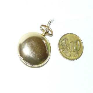 antikes Einzelstück, Vintage-Taschenuhr-Anhänger, Jugendstil, runde Form, poliert, 4 Altschliff-Diamanten von zusammen ca. 0,25 Karat, 585 Gold, um 1900 -	Vintage-Schmuck nur im Onlineshop von danilogold!