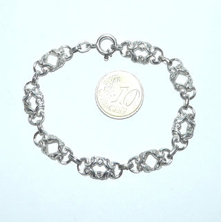 antikes Einzelstück, Biedermeier-Vintage-Armband aus 800 Silber mit floralen Gliedern + Ösenverbindungen, Länge 19 cm, Federring, um 1880 -	Unikate und Pretiosen nur erhältlich im Onlineshop der Goldschmiede Danilo!