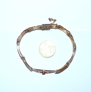 antikes Einzelstück, Biedermeier-Vintage-Armband, roséfarbenes Golddoublé, für die Zeit typische rote Rubin-Replik, Länge 19 cm, Kastenschloß, Sicherheitskette, um 1850 -	Vintage-Schmuck nur im Onlineshop von danilogold!