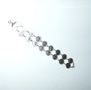 antikes Einzelstück, Vintage-Münzen-Armband, Armreif, Glieder-Armband aus Silber, 19 cm lang, Mariage mit 15 Silbermünzen, 5 Cents 1850-1876, König Wilhelm Niederlande, verlötet und poliert, um 1930, Federring -	Vintage-Schmuck nur im Onlineshop von danilogold!