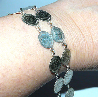 antikes Einzelstück, Vintage-Münzen-Armband, Armreif, Glieder-Armband aus Silber, 19 cm lang, Mariage mit 15 Silbermünzen, 5 Cents 1850-1876, König Wilhelm Niederlande, verlötet und poliert, um 1930, Federring -	Vintage-Schmuck nur im Onlineshop von danilogold!
