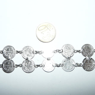 antikes Einzelstück, Vintage-Münzen-Armband, Armreif, Glieder-Armband aus Silber, 19 cm lang, Mariage mit 15 Silbermünzen, 5 Cents 1850-1876, König Wilhelm Niederlande, verlötet und poliert, um 1930, Federring -	Vintage-Schmuck nur im Onlineshop von danilogold!