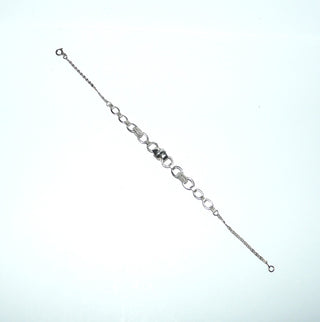 antikes Einzelstück, zartes Vintage-Armband, Mittelteil-Glieder-Armband aus 835 Silber, Knoten-Glieder im Verlauf, Länge 21 cm, Federringverschluß, um 1930. -	Vintage-Schmuck nur im Onlineshop von danilogold!