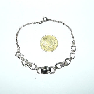 antikes Einzelstück, zartes Vintage-Armband, Mittelteil-Glieder-Armband aus 835 Silber, Knoten-Glieder im Verlauf, Länge 21 cm, Federringverschluß, um 1930. -	Vintage-Schmuck nur im Onlineshop von danilogold!