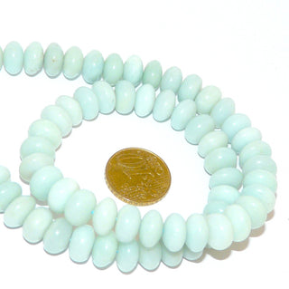 aquablaues Einzelstück, Edelsteinkette, hellblau-grüne Amazonitkette aus Linsen Durchmesser ca. 10,3 mm, Verschluß Silber-Federring, Länge 43cm, auf Seide aufgefädelt - Goldschmiede Danilo