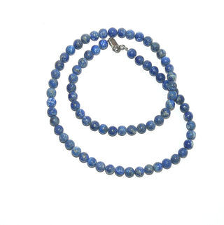 blaues Einzelstück, Edelsteinkette, Lapislazulikette, königsblaue matte Kugeln mit einem Durchmesser von 6,5 mm, Verschluß Karabiner 925 Silber, Länge 47cm, flexibel auf Stahlseide aufgefädelt - Goldschmiede Danilo