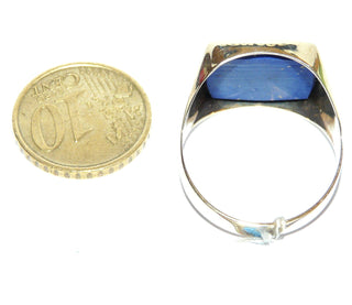 Königsblaues Einzelstück, leuchtender Lapislazuliring, klassischer Herrenring, Siegelring aus 333 Gold mit einem rekonstruierten Lapislazuli-Quadrat mit schöner Maserung, poliert, Ringweite 66,5 - Goldschmiede Danilo