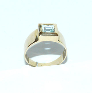 quadratisches Einzelstück, Blautopasring aus 585 Gold mit einem funkelnd facettierten, hellblauem Edeltopas-Quadrat in Zargenfassung, auch schön als Herrenring, Ringweite 59,5 - Goldschmiede Danilo