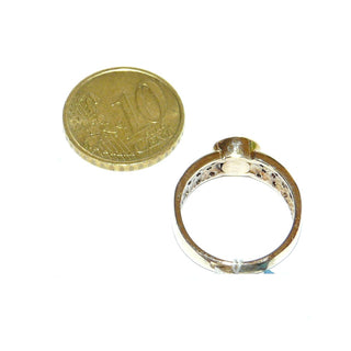 breites Einzelstück, Brillantring, Antragsring, Verlobungsring aus massiv 585 Gold mit 23 Brillanten von zusammen 0,25 Karat w im Pavé gefaßt, ein Brillant in der Mitte in einer Zargenfassung eingelassen, Ringweite 54, poliert - Goldschmiede Danilo