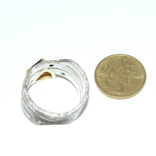 handgefertigtes Einzelstück, breiter Citrin-Brillant-Silberring aus 925 Silber + 750 Gold Fassung, eismatt, 3 naturfarbene Brillanten von zusammen 0,18 Karat, goldgelber Citrin von 1,48 Karat, Ringweite 60,5, dazu paßt Ohr 0055. -	Handgefertigter Schmuck nur erhältlich bei www.danilogold-shop.de  