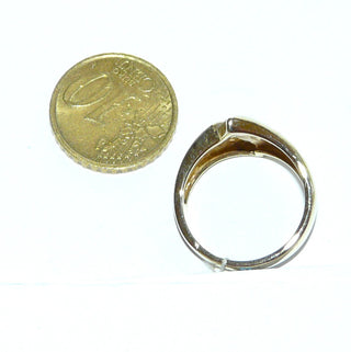 auffälliges Einzelstück, breiter Diamantring, Antragsring, Verlobungsring "Doppelspitze" aus massiv 585 Gold mit 4 Diamanten von zusammen 0,03 Karat im rhodinierten Pavé gefaßt, Ringweite 55,5, eismatt & poliert - Goldschmiede Danilo