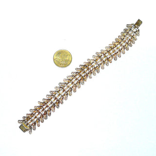 nostalgisches Einzelstück, breites romantisches Vintage Filigran-Armband, Glieder-Armband,&nbsp; aus zart vergoldetem, beriebenen 800 Silber, 16,5 cm lang, florale Elemente, 2 Reihen Doppelflügel fischschuppenartig aneinander gereiht, poliert, später Jugendstil um 1930, Kastenschloß  - Vintage-Schmuck nur im Onlineshop von danilogold!