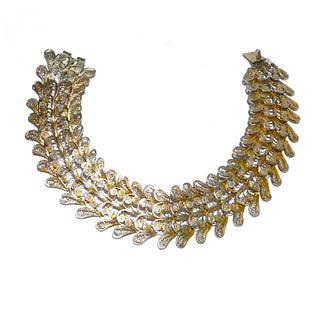 nostalgisches Einzelstück, breites romantisches Vintage Filigran-Armband, Glieder-Armband,&nbsp; aus zart vergoldetem, beriebenen 800 Silber, 16,5 cm lang, florale Elemente, 2 Reihen Doppelflügel fischschuppenartig aneinander gereiht, poliert, später Jugendstil um 1930, Kastenschloß  - Vintage-Schmuck nur im Onlineshop von danilogold!