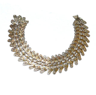 nostalgisches Einzelstück, breites romantisches Vintage Filigran-Armband, Glieder-Armband aus 800 Silber zart vergoldet, 16,5 cm lang, florale Elemente fischschuppenartig aneinander gereiht, poliert, um 1940, Kastenschloß -	Vintage-Schmuck nur im Onlineshop von danilogold!