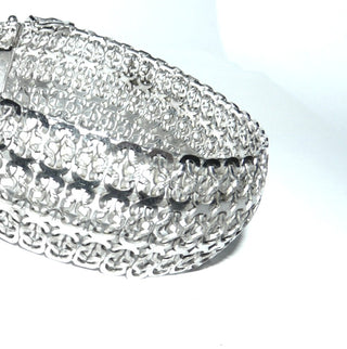 breites Einzelstück, Vintage-Armband, Teppicharmband, Glieder-Armband wirkt eher wie ein Armreif, massiv 835 Silber, 19,5 cm lang, Kastenschloß, 2 Sicherheitsacht, um 1960 -	Einzelstücke nur erhältlich bei www.danilogold-shop.de