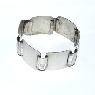 Einzelstück, breites Vintage-Armband, Armreif, Glieder-Armband aus 800 Silber, 18,5 cm lang, 6 rechteckige Elemente mit Hammerschlag seidenmatt, um 1960, Hakenschloß, Firma Franz Scheuerle Pforzheim -	Vintage-Schmuck nur im Onlineshop von danilogold!