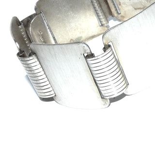 Einzelstück, breites Vintage-Armband, Armreif, Glieder-Armband aus 800 Silber, 18,5 cm lang, 6 rechteckige Elemente mit Hammerschlag seidenmatt, um 1960, Hakenschloß, Firma Franz Scheuerle Pforzheim -	Vintage-Schmuck nur im Onlineshop von danilogold!