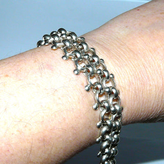 Einzelstück, breites, verspieltes Glieder-Armband aus massivem 925 Silber, Ösen + Kugeln, 20 cm lang, poliert, Kastenschloß, Mexico -	Einzelstücke nur erhältlich bei www.danilogold-shop.de