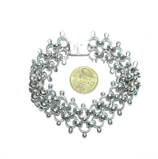 Einzelstück, breites, verspieltes Glieder-Armband aus massivem 925 Silber, Ösen + Kugeln, 20 cm lang, poliert, Kastenschloß, Mexico -	Einzelstücke nur erhältlich bei www.danilogold-shop.de