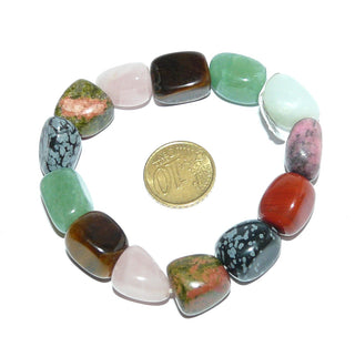 buntes Einzelstück, Edelsteinarmband aus unterschiedlichen Nuggets: Obsidian, Epidot, Rosenquarz, Aventurin, Tigerauge, Jaspis, Rhodonit & Quarz, auf Gummizug, Innenumfang ca. 18cm - Goldschmiede Danilo
