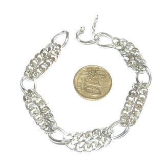 doppelreihiges Einzelstück, Panzerarmband, Gliederarmband aus 925 Silber, 18 cm lang, umgebautes Kettenglied als Verschluß mit Sicherheitsacht zu schließen, dadurch eine endlose Wirkung - Goldschmiede Danilo