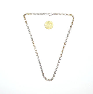 flaches Vintage-Collier, zweifarbiges Panzer-Muster, Halskette aus 925 Silber vergoldet & rhodiniert im Wechsel, leicht berieben, Länge 42 cm, 4,2 mm breit, Karabiner, als Solokette oder mit Anhänger tragbar, um 1980 - Goldschmiede Danilo 