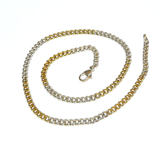 flaches Vintage-Collier, zweifarbiges Panzer-Muster, Halskette aus 925 Silber vergoldet & rhodiniert im Wechsel, leicht berieben, Länge 42 cm, 4,2 mm breit, Karabiner, als Solokette oder mit Anhänger tragbar, um 1980 - Goldschmiede Danilo 