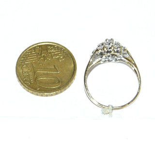 funkelndes Einzelstück, Diamantring, Antragsring, Verlobungsring aus 585 Gold, größere Rosette aus 21 Diamanten von zusammen 0,10 Karat in Krappenfassungen gefaßt & in den Tiefen rhodiniert, Ringweite 51, poliert -&nbsp; Goldschmiede Danilo