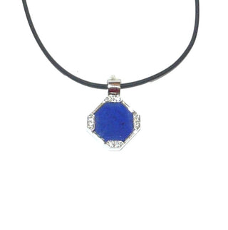 Einzelstück, ausgefallener Lapislazuli-Anhänger in 8-eckiger Form mit einer königsblauen Lapislazuli-Platte in ganz feiner Maserung, massiv 750 Weißgold mit 8 Brillanten von zusammen 0,12 Karat (Lieferung erfolgt ohne Kette)-	Unikatschmuck nur erhältlich im Onlineshop von Juwelier & Goldschmiede Danilo! 