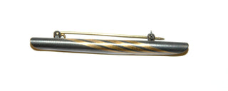 Einzelstück, Handarbeit, aufgerollte, gestreifte Unikat-Brosche aus geschwärztem 925 Silber + 750 Gelbgold, seidenmatt glänzend, Länge 6,4 cm -	Handgefertigtes Unikat! Nur im Onlineshop von Juwelier & Goldschmiede Danilo!