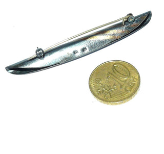 Einzelstück, Handarbeit, aufgerollte, gestreifte Unikat-Brosche aus geschwärztem 925 Silber + 750 Gelbgold, seidenmatt glänzend, Länge 6,4 cm -	Handgefertigtes Unikat! Nur im Onlineshop von Juwelier & Goldschmiede Danilo!