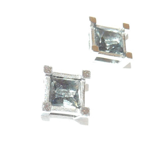 graugrüne Einzelstücke, Zirkoniaohrstecker, quadratische, funkelnd facettierte Kristalle in 925 Silber Krappenfassung eingelassen - Goldschmiede Danilo