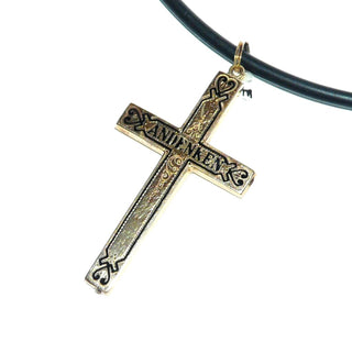 antikes Einzelstück, großer Vintage-Kreuz-Anhänger aus der Gründerzeit, Trauerkreuz aus 585 Gold, schwarzes Emaille mit dem Schriftzug Andenken, gravierte Oberfläche, poliert, um 1900, auch als Herrenanhänger geeignet -	Vintage-Schmuck nur im Onlineshop von danilogold!