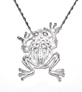 großes detaillegetreues Einzelstück, Unikat-Anhänger "Frosch", in den Tiefen weißgesiedet, polierte Oberfläche, ca. 45 mm x 33 mm, variabel tragbar) - Handgefertigtes Unikat! Nur im www.DaniloGold-Shop.de 