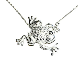 großes detaillegetreues Einzelstück, Unikat-Anhänger "Frosch", in den Tiefen weißgesiedet, polierte Oberfläche, ca. 45 mm x 33 mm, variabel tragbar) - Handgefertigtes Unikat! Nur im www.DaniloGold-Shop.de 