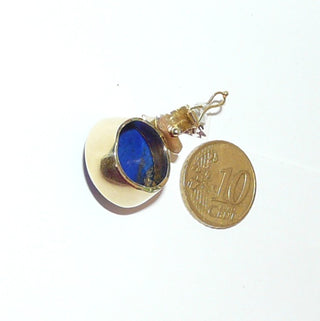 schlichtes Einzelstück, runder Lapislazuli-Anhänger mit einem großen königsblauen Lapislazuli-Cabochon mit schöner goldener Maserung, massiv 585 Gold, große Clipöse auch zum Einhängen in Perlen und Edelsteinketten -	Einzelstücke nur erhältlich bei www.danilogold-shop.de
