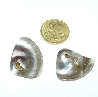 handgefertigte Einzelstücke, goldgelbe Citrinohrstecker aus 925 Silber, matt+ poliert, gewölbte Dreiecksform mit abgerundeten Ecken, funkelnd facettierte, goldgelbe Citrine in Halbkreisform - Goldschmiede Danilo