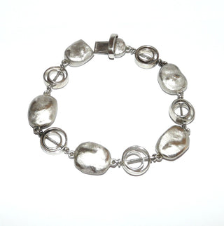 handgefertigtes Einzelstück, Nugget-Armband, Silberarmband aus 925 Silber, 22 cm lang, 5 Nuggets & 5 bewegliche Kreiselemente, matt und poliert, eingebautes verdecktes Kastenschloß, auch für Herren geeignet - Goldschmiede Danilo
