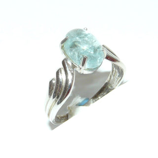 hellblaues, handgefertigtes Einzelstück, Unikat-Aquamarin-Silberring aus 925 Silber, poliert mit einem Aquamarin-Cabochon mit schönen natürlichen Einschlüssen, gehalten in Krappenfassung, Ringweite 58,5 - Goldschmiede Danilo