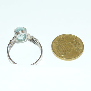 hellblaues, handgefertigtes Einzelstück, Unikat-Aquamarin-Silberring aus 925 Silber, poliert mit einem Aquamarin-Cabochon mit schönen natürlichen Einschlüssen, gehalten in Krappenfassung, Ringweite 58,5 - Goldschmiede Danilo