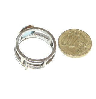 Handgefertigtes Einzelstück, hellblauer Unikat-Aquamarin-Silberring aus massiv 925 Silber Vierkant-Streben, Gitter, poliert, Zargenfassung aus 750 Gold, Aquamarin-Cabochon von 1,46 Karat, Ringweite 59 - Goldschmiede-Danilo
