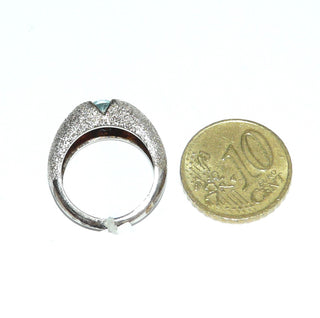 hellblaues Einzelstück, ovaler Banding aus massiv 925 Silber mit einer kräftig funkelnden, diamantierten Oberfläche, ovaler, funkelnd facettierter Zirkonia als Aquamarin- bzw. Blautopas-Replik, Ringweite 50 - Goldschmiede Danilo