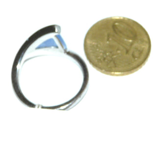 hellblaues Einzelstück, Silberring aus 925 Silber poliert mit einem dreieckigen Kristall als Blauachat-Replik sowie 7 Zirkonia im Pavé eingefaßt, Ringweite 56 Goldschmiede-Danilo