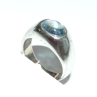 hellblaues Einzelstück, ovaler Bandring, klassisch, quer zum Finger aus massiv 925 Silber, poliert mit einem ovalen Cabochon als Aquamarin- / Blautopas-Replik, ringweite 53,5 - Goldschmiede Danilo