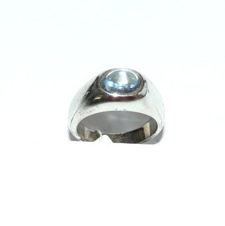 hellblaues Einzelstück, ovaler Bandring, klassisch, quer zum Finger aus massiv 925 Silber, poliert mit einem ovalen Cabochon als Aquamarin- / Blautopas-Replik, ringweite 53,5 - Goldschmiede Danilo