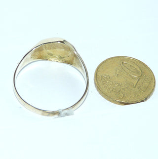 Einzelstück, klassischer Herrenring, ovaler Siegelring aus 585 Gold, für Gravuren geeignet, Seitenflächen gemustert, poliert + Gravurfläche seidenmatt, Ringweite 69 -	Nur erhältlich bei www.danilogold-shop.de